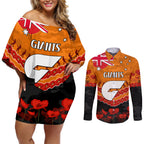 Custom Giants Football Couples Matching Off Shoulder Short Dress and Long Sleeve Button Shirt ANZAC Lest We Forget