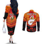 Custom Giants Football Couples Matching Off The Shoulder Long Sleeve Dress and Long Sleeve Button Shirt ANZAC Lest We Forget