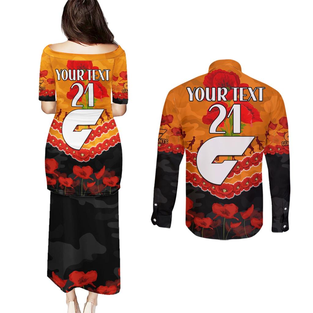 Custom Giants Football Couples Matching Puletasi and Long Sleeve Button Shirt ANZAC Lest We Forget