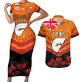 Custom Giants Football Couples Matching Short Sleeve Bodycon Dress and Hawaiian Shirt ANZAC Lest We Forget