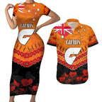 Custom Giants Football Couples Matching Short Sleeve Bodycon Dress and Hawaiian Shirt ANZAC Lest We Forget