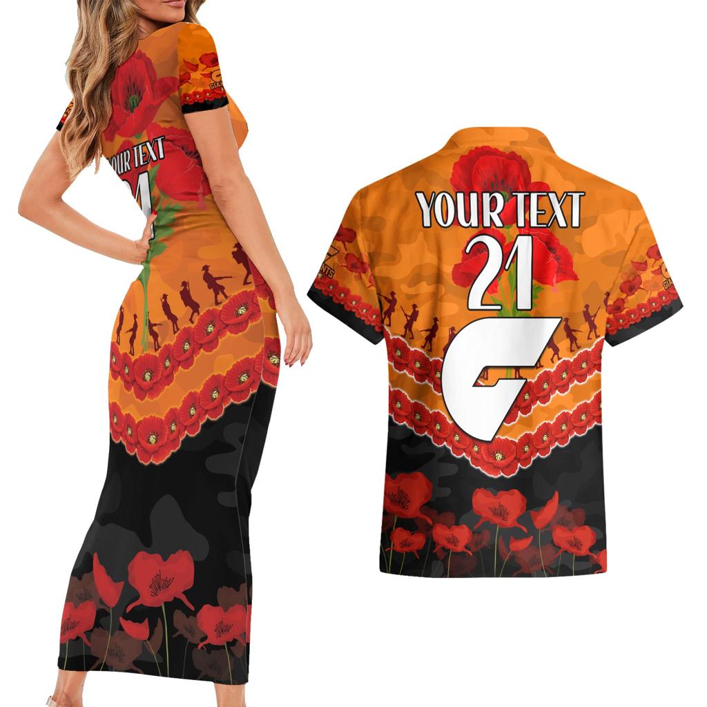 Custom Giants Football Couples Matching Short Sleeve Bodycon Dress and Hawaiian Shirt ANZAC Lest We Forget