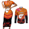 Custom Giants Football Couples Matching Short Sleeve Bodycon Dress and Long Sleeve Button Shirt ANZAC Lest We Forget
