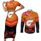 Custom Giants Football Couples Matching Short Sleeve Bodycon Dress and Long Sleeve Button Shirt ANZAC Lest We Forget