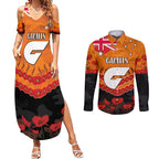 Custom Giants Football Couples Matching Summer Maxi Dress and Long Sleeve Button Shirt ANZAC Lest We Forget