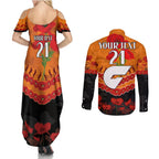 Custom Giants Football Couples Matching Summer Maxi Dress and Long Sleeve Button Shirt ANZAC Lest We Forget