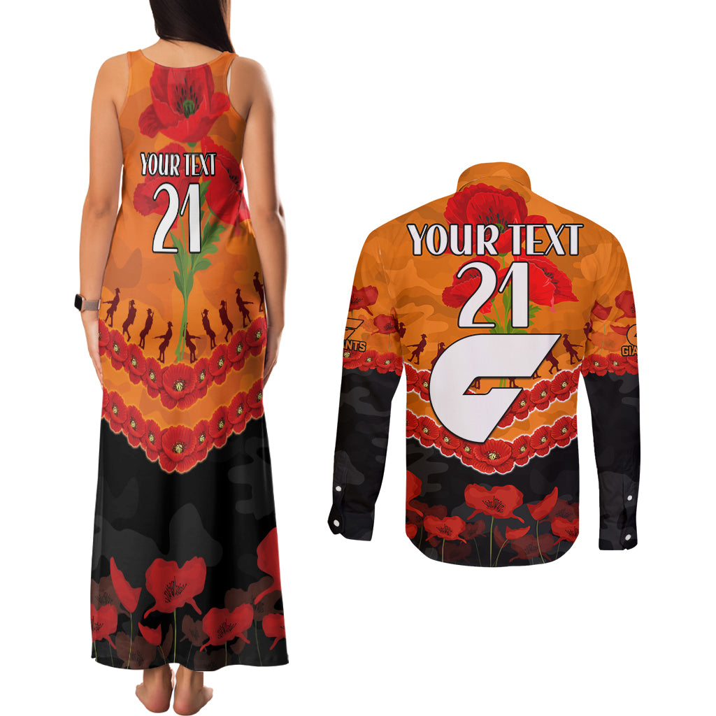 Custom Giants Football Couples Matching Tank Maxi Dress and Long Sleeve Button Shirt ANZAC Lest We Forget
