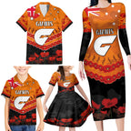 Custom Giants Football Family Matching Long Sleeve Bodycon Dress and Hawaiian Shirt ANZAC Lest We Forget
