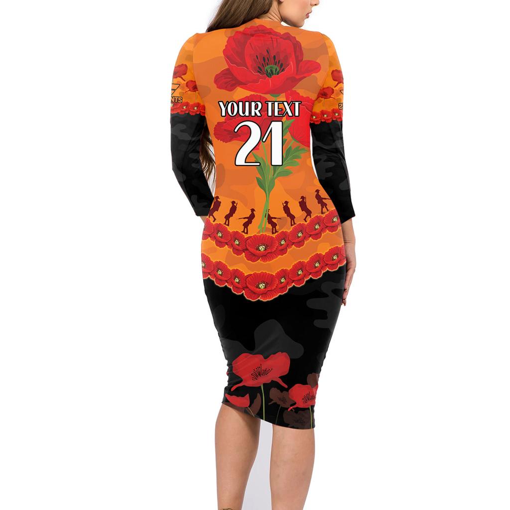 Custom Giants Football Family Matching Long Sleeve Bodycon Dress and Hawaiian Shirt ANZAC Lest We Forget