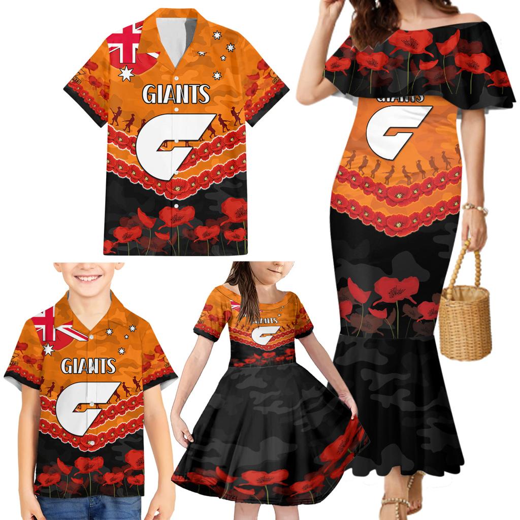 Custom Giants Football Family Matching Mermaid Dress and Hawaiian Shirt ANZAC Lest We Forget