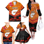 Custom Giants Football Family Matching Off The Shoulder Long Sleeve Dress and Hawaiian Shirt ANZAC Lest We Forget