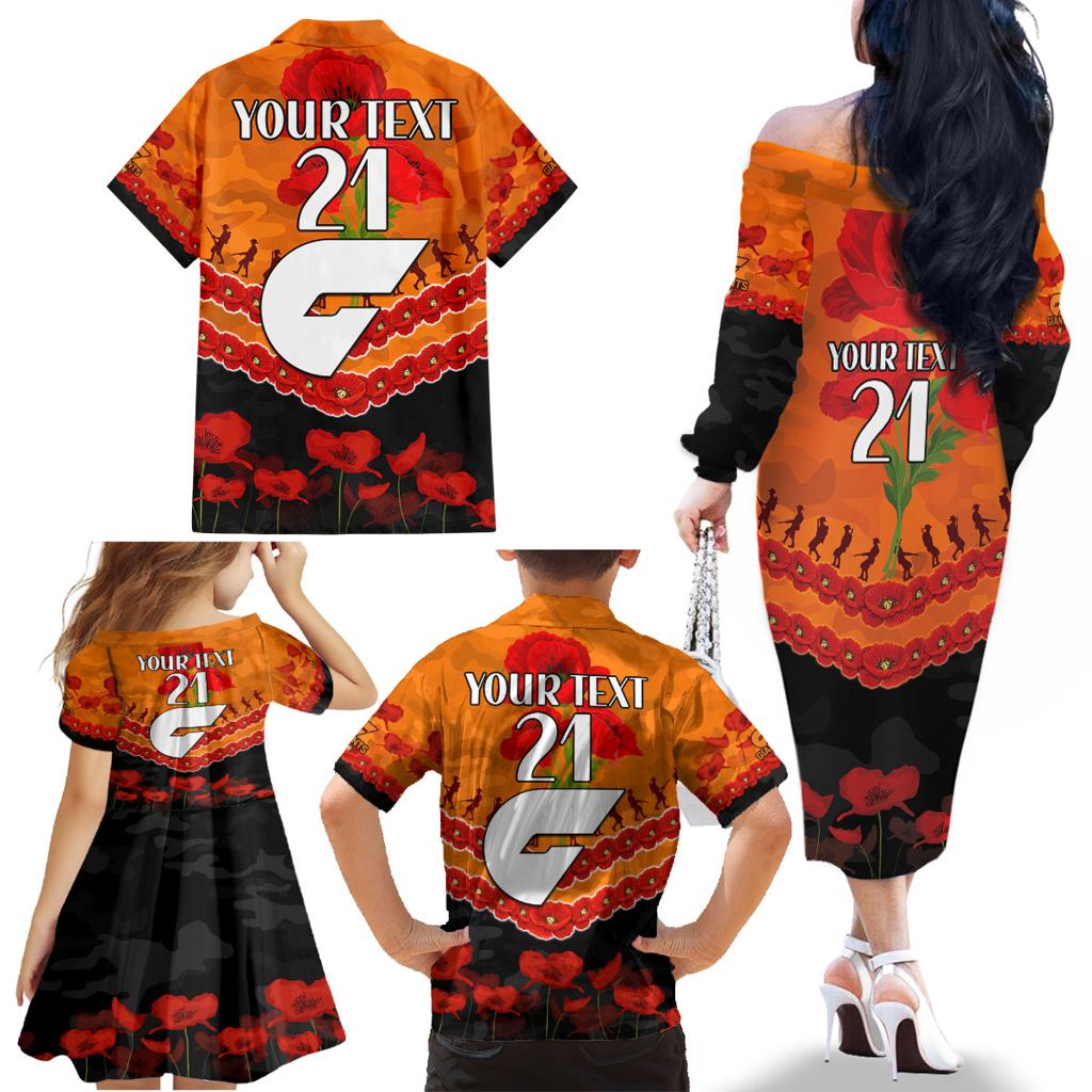 Custom Giants Football Family Matching Off The Shoulder Long Sleeve Dress and Hawaiian Shirt ANZAC Lest We Forget