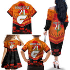 Custom Giants Football Family Matching Off The Shoulder Long Sleeve Dress and Hawaiian Shirt ANZAC Lest We Forget