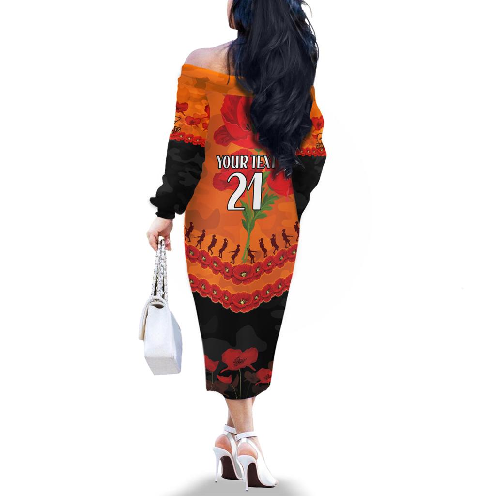 Custom Giants Football Family Matching Off The Shoulder Long Sleeve Dress and Hawaiian Shirt ANZAC Lest We Forget