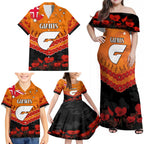 Custom Giants Football Family Matching Off Shoulder Maxi Dress and Hawaiian Shirt ANZAC Lest We Forget