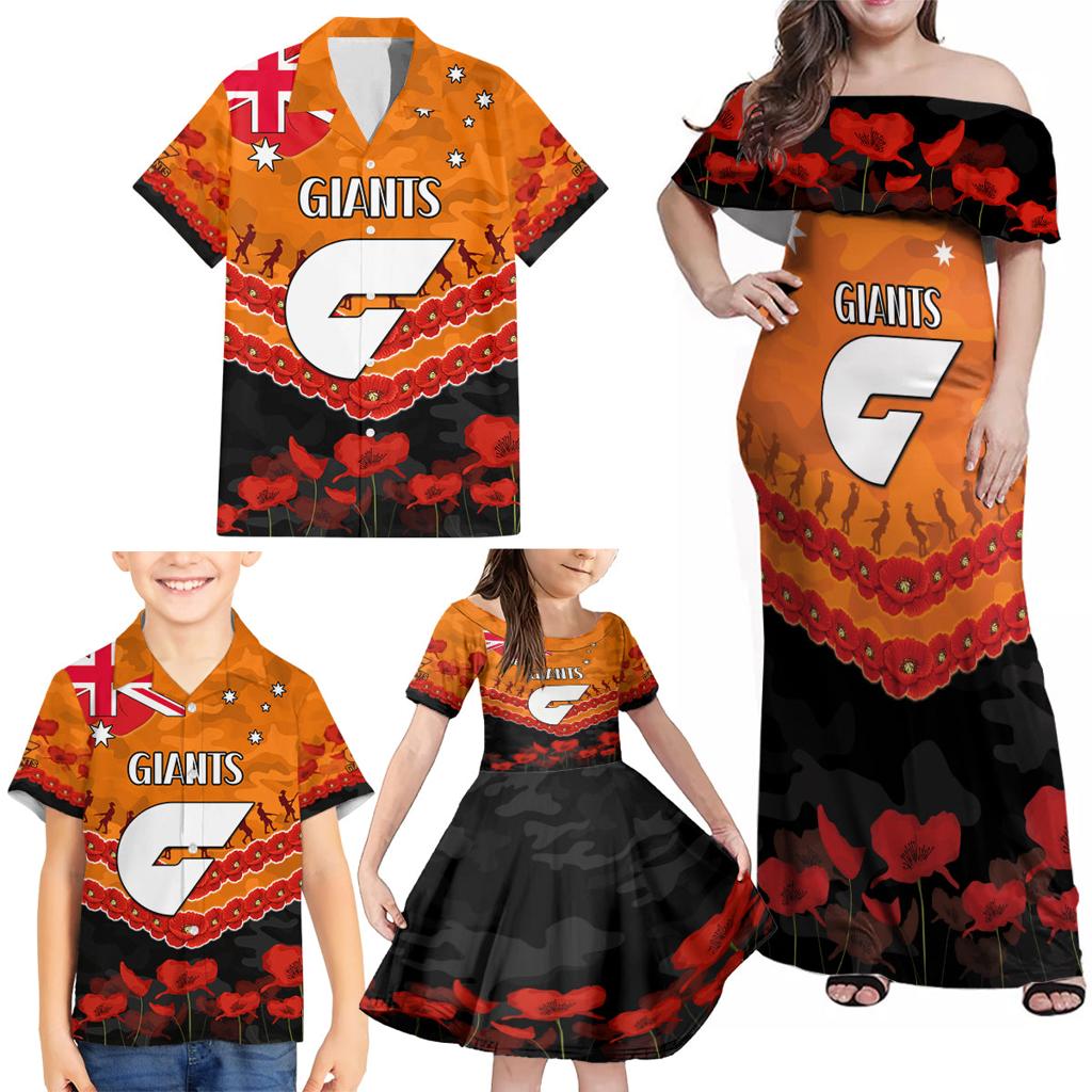 Custom Giants Football Family Matching Off Shoulder Maxi Dress and Hawaiian Shirt ANZAC Lest We Forget