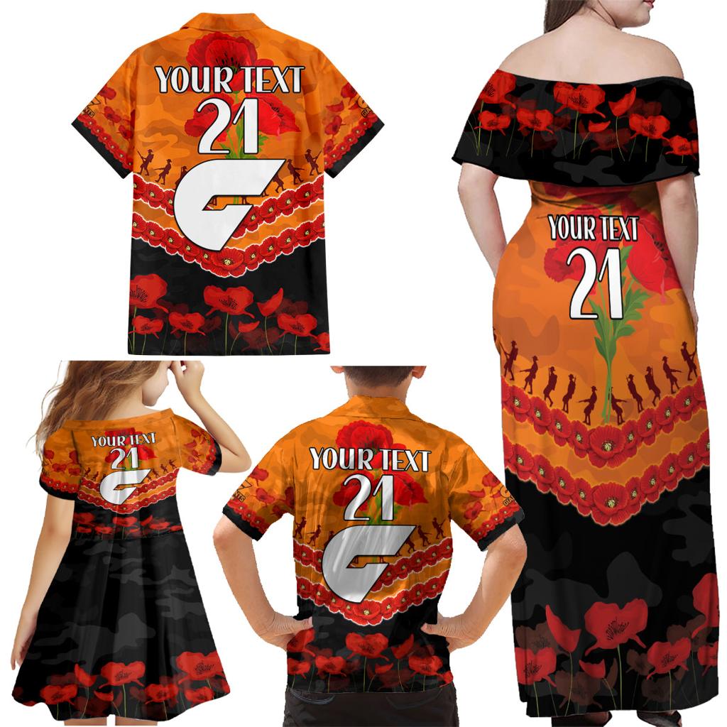 Custom Giants Football Family Matching Off Shoulder Maxi Dress and Hawaiian Shirt ANZAC Lest We Forget