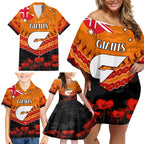 Custom Giants Football Family Matching Off Shoulder Short Dress and Hawaiian Shirt ANZAC Lest We Forget