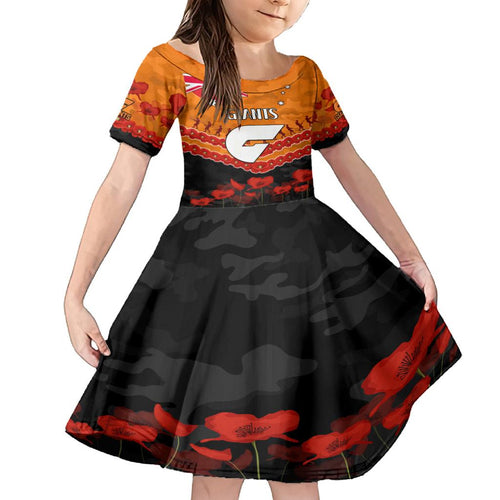Custom Giants Football Family Matching Off Shoulder Short Dress and Hawaiian Shirt ANZAC Lest We Forget