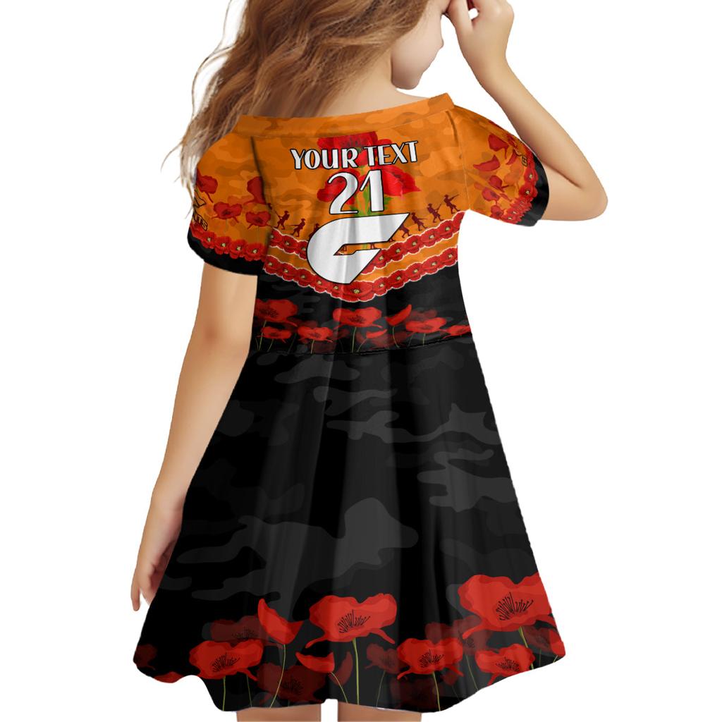 Custom Giants Football Family Matching Off Shoulder Short Dress and Hawaiian Shirt ANZAC Lest We Forget
