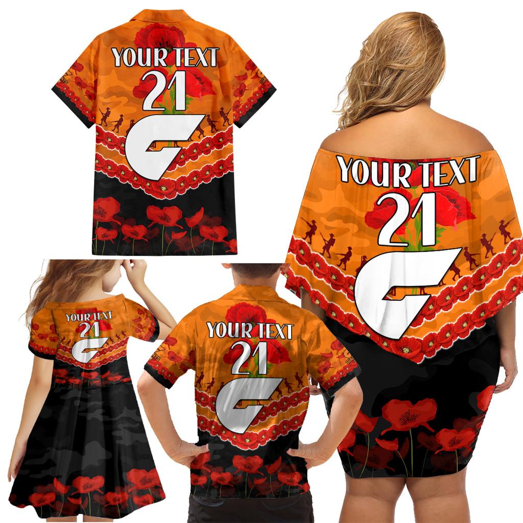 Custom Giants Football Family Matching Off Shoulder Short Dress and Hawaiian Shirt ANZAC Lest We Forget