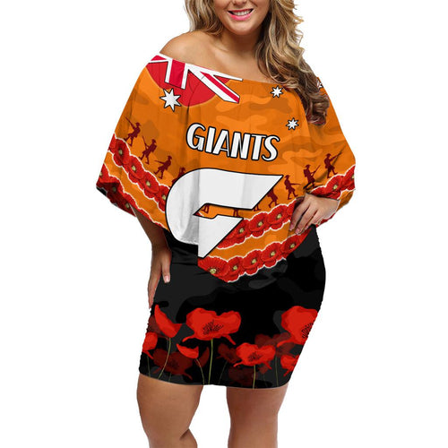 Custom Giants Football Family Matching Off Shoulder Short Dress and Hawaiian Shirt ANZAC Lest We Forget