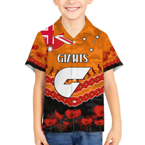 Custom Giants Football Family Matching Off Shoulder Short Dress and Hawaiian Shirt ANZAC Lest We Forget