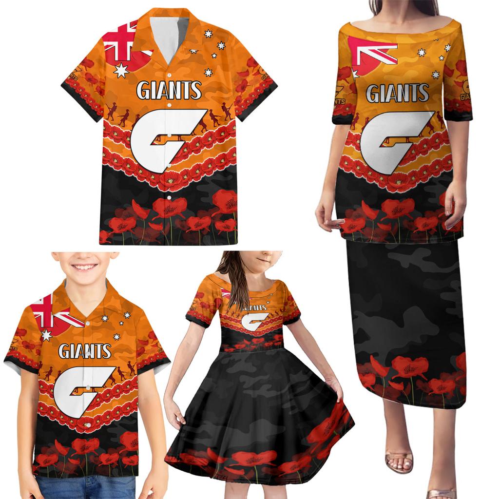 Custom Giants Football Family Matching Puletasi and Hawaiian Shirt ANZAC Lest We Forget
