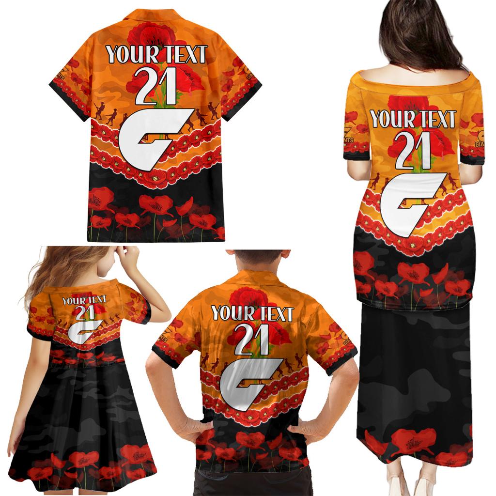 Custom Giants Football Family Matching Puletasi and Hawaiian Shirt ANZAC Lest We Forget