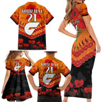Custom Giants Football Family Matching Short Sleeve Bodycon Dress and Hawaiian Shirt ANZAC Lest We Forget