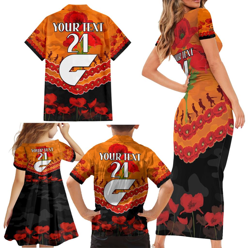 Custom Giants Football Family Matching Short Sleeve Bodycon Dress and Hawaiian Shirt ANZAC Lest We Forget