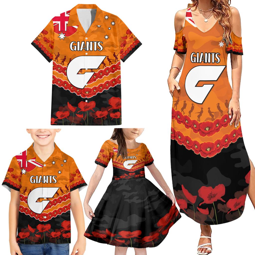 Custom Giants Football Family Matching Summer Maxi Dress and Hawaiian Shirt ANZAC Lest We Forget