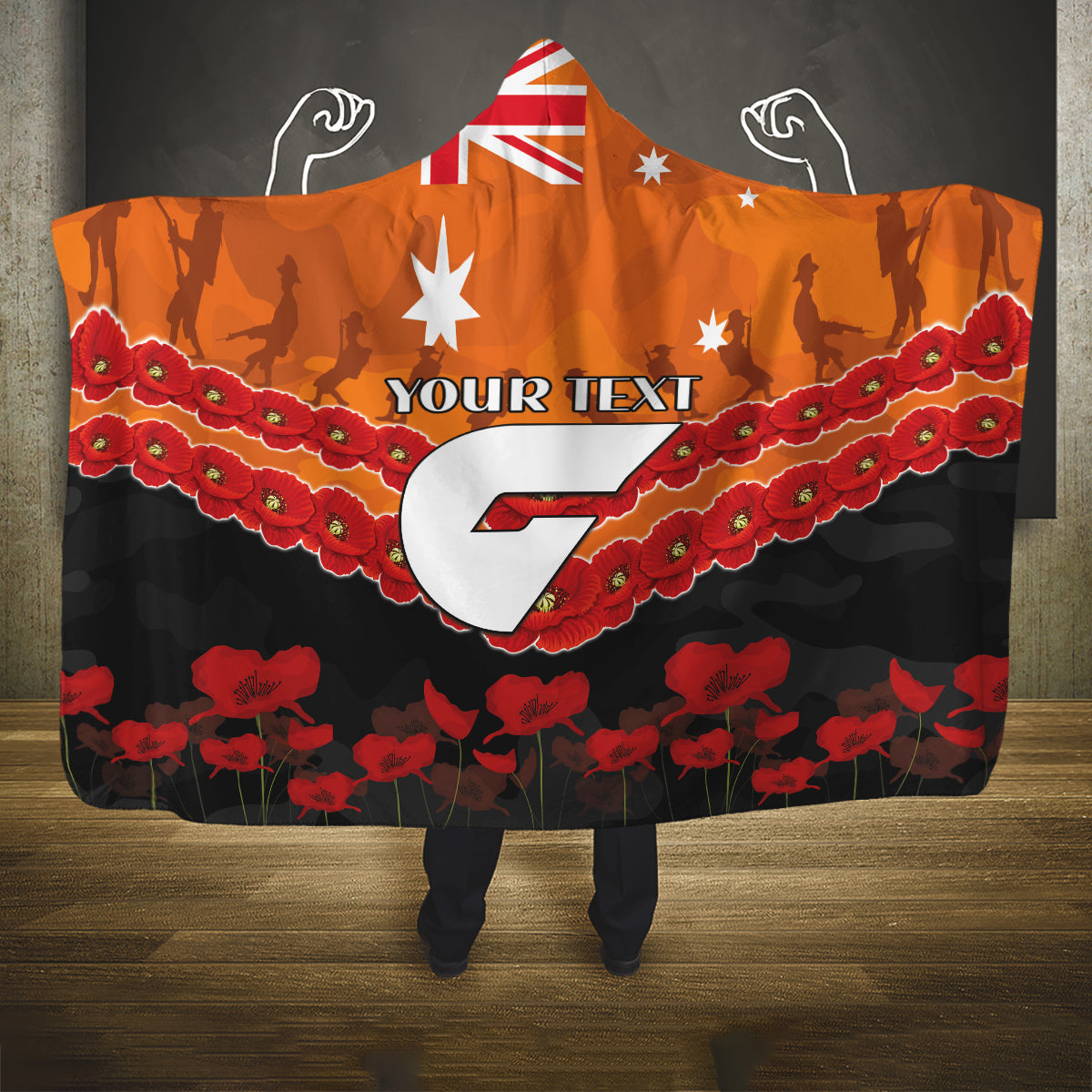 Custom Giants Football Hooded Blanket ANZAC Lest We Forget