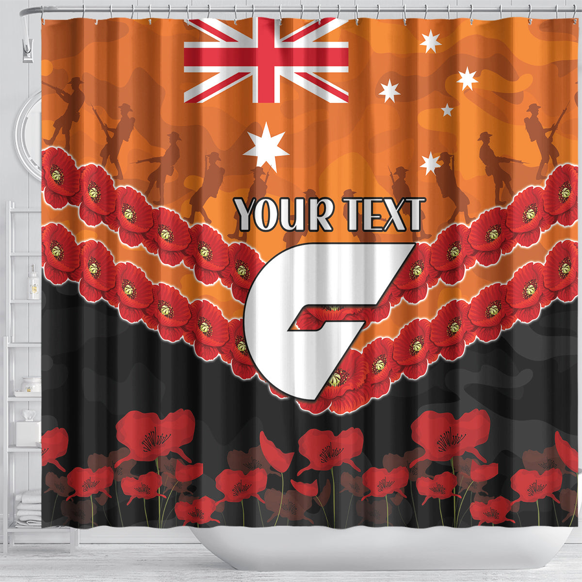 Custom Giants Football Shower Curtain ANZAC Lest We Forget