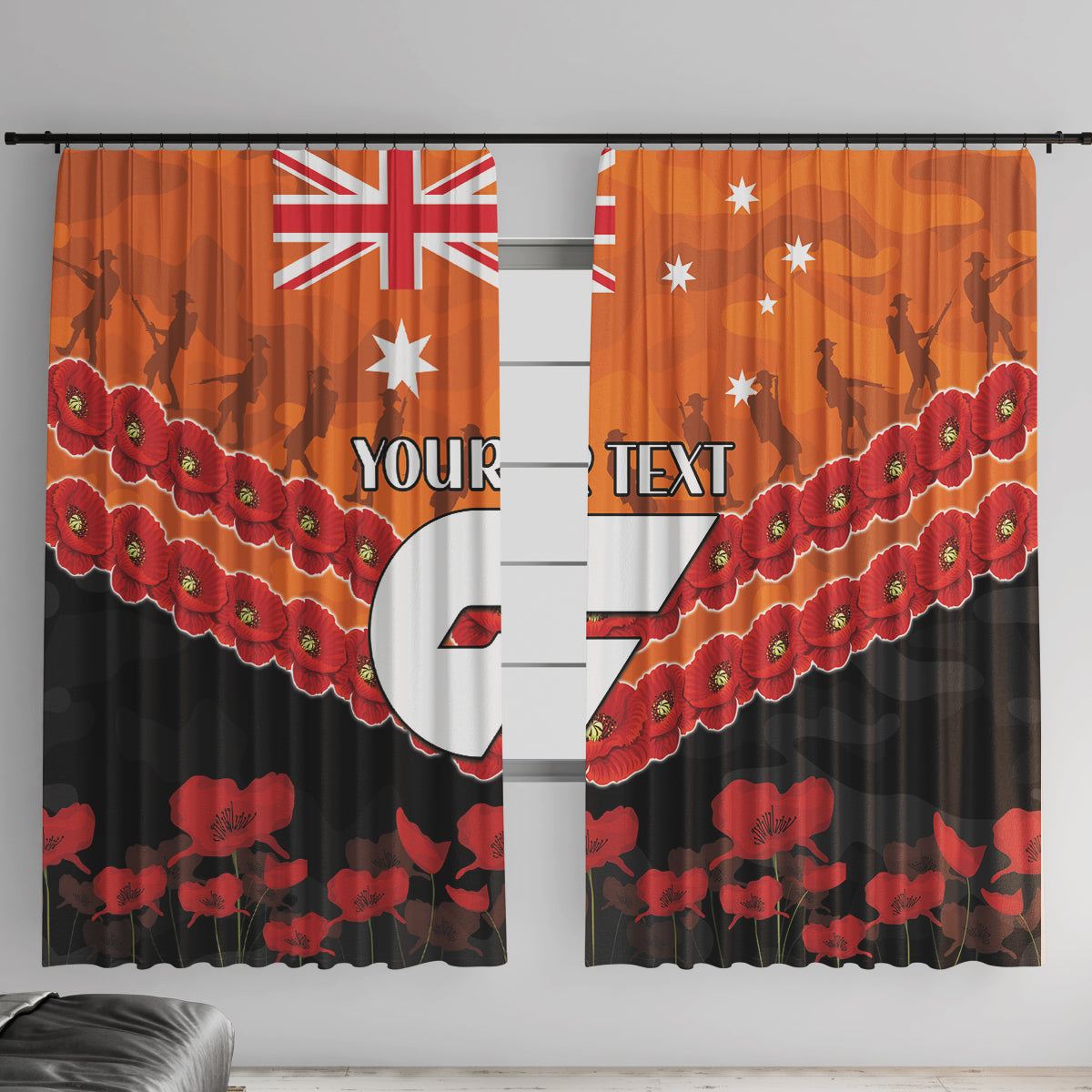 Custom Giants Football Window Curtain ANZAC Lest We Forget