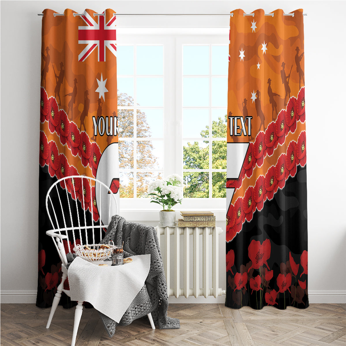 Custom Giants Football Window Curtain ANZAC Lest We Forget