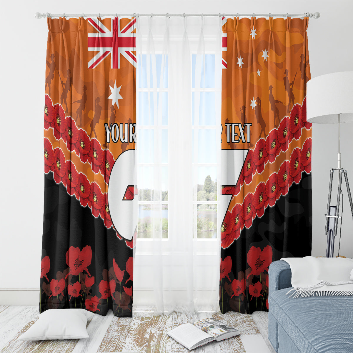 Custom Giants Football Window Curtain ANZAC Lest We Forget