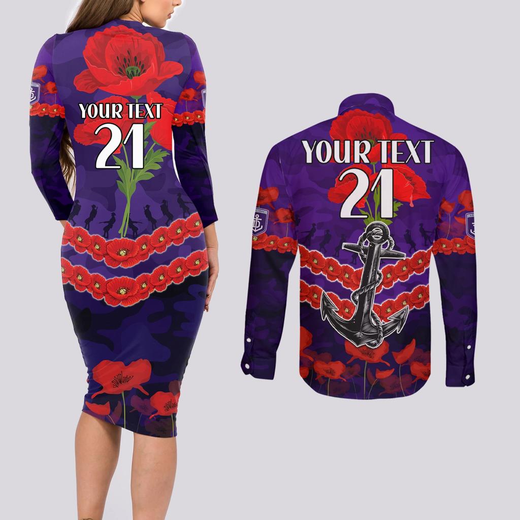 Custom Dockers Football Couples Matching Long Sleeve Bodycon Dress and Long Sleeve Button Shirt ANZAC Lest We Forget