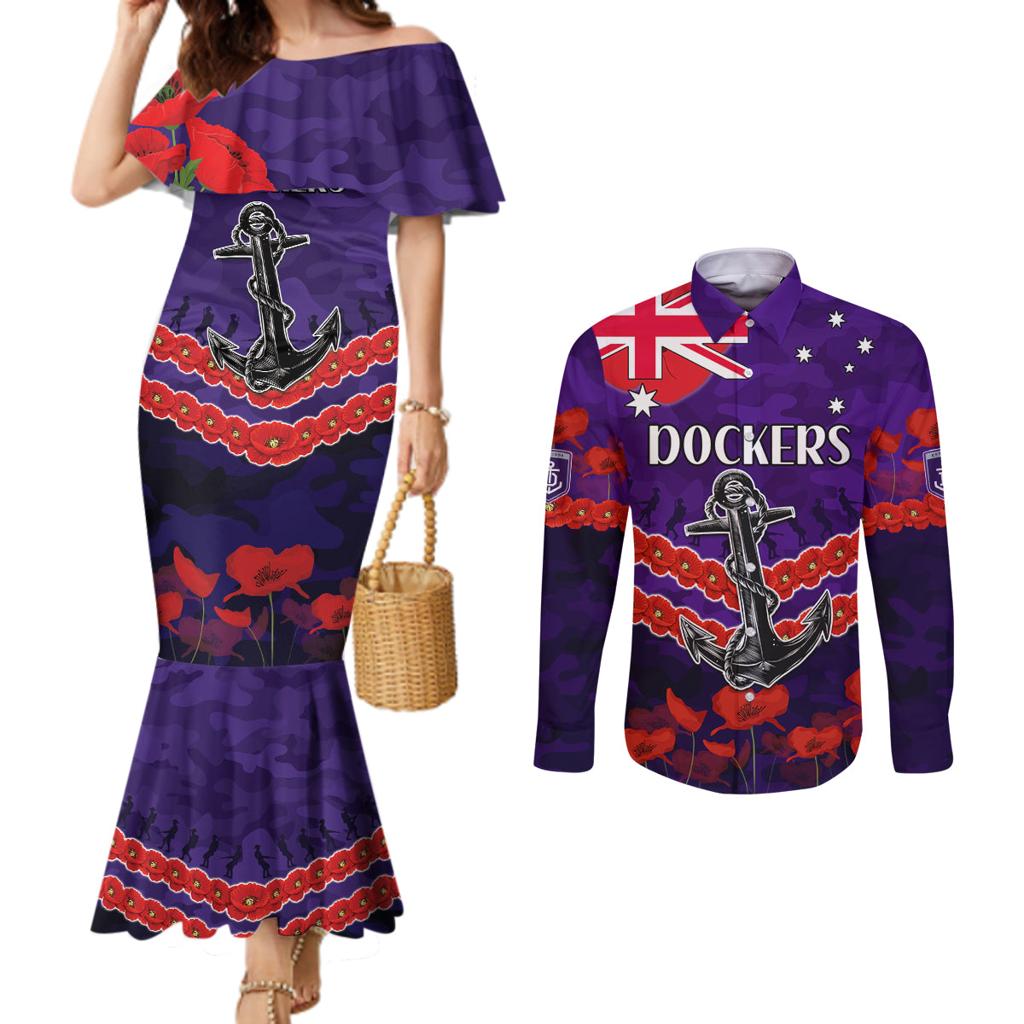 Custom Dockers Football Couples Matching Mermaid Dress and Long Sleeve Button Shirt ANZAC Lest We Forget