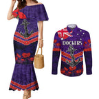 Custom Dockers Football Couples Matching Mermaid Dress and Long Sleeve Button Shirt ANZAC Lest We Forget