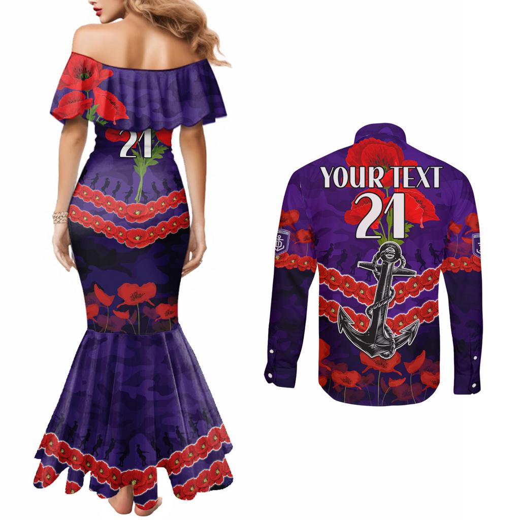 Custom Dockers Football Couples Matching Mermaid Dress and Long Sleeve Button Shirt ANZAC Lest We Forget