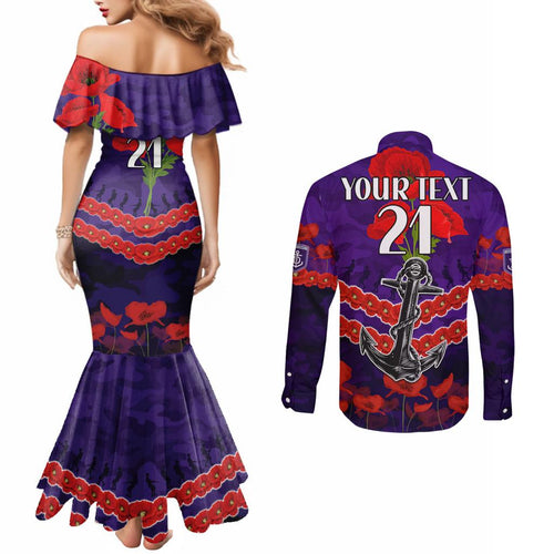 Custom Dockers Football Couples Matching Mermaid Dress and Long Sleeve Button Shirt ANZAC Lest We Forget