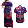 Custom Dockers Football Couples Matching Off Shoulder Maxi Dress and Hawaiian Shirt ANZAC Lest We Forget