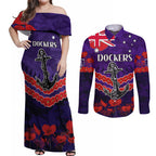 Custom Dockers Football Couples Matching Off Shoulder Maxi Dress and Long Sleeve Button Shirt ANZAC Lest We Forget