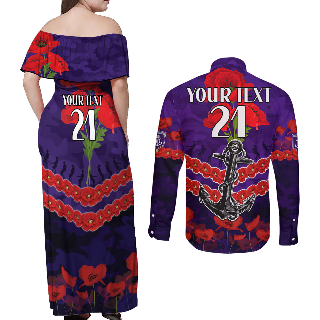 Custom Dockers Football Couples Matching Off Shoulder Maxi Dress and Long Sleeve Button Shirt ANZAC Lest We Forget