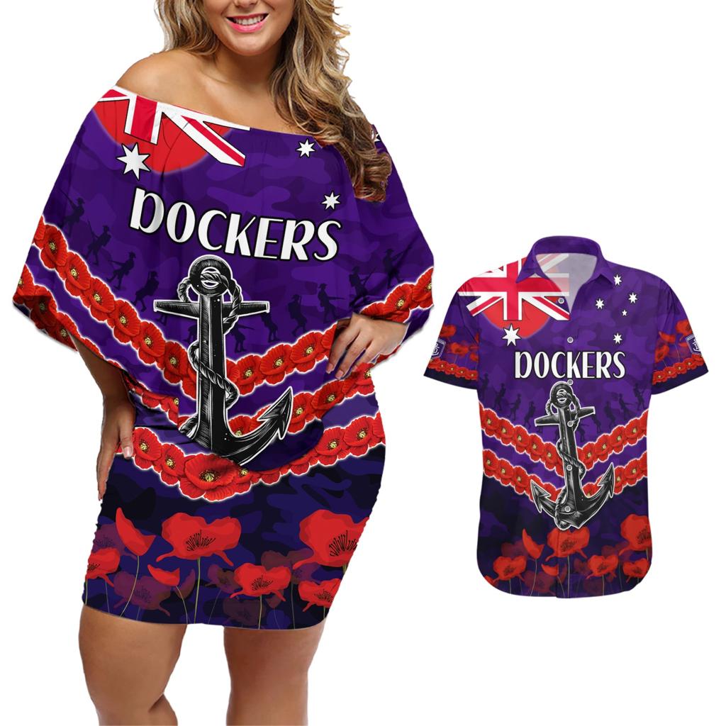 Custom Dockers Football Couples Matching Off Shoulder Short Dress and Hawaiian Shirt ANZAC Lest We Forget