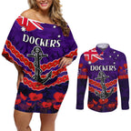 Custom Dockers Football Couples Matching Off Shoulder Short Dress and Long Sleeve Button Shirt ANZAC Lest We Forget