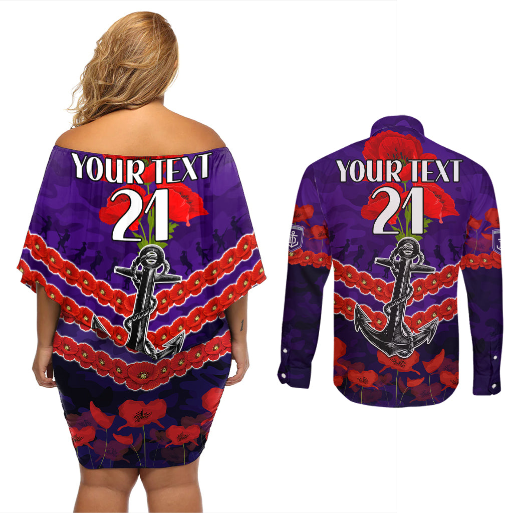Custom Dockers Football Couples Matching Off Shoulder Short Dress and Long Sleeve Button Shirt ANZAC Lest We Forget
