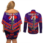 Custom Dockers Football Couples Matching Off Shoulder Short Dress and Long Sleeve Button Shirt ANZAC Lest We Forget