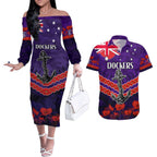 Custom Dockers Football Couples Matching Off The Shoulder Long Sleeve Dress and Hawaiian Shirt ANZAC Lest We Forget